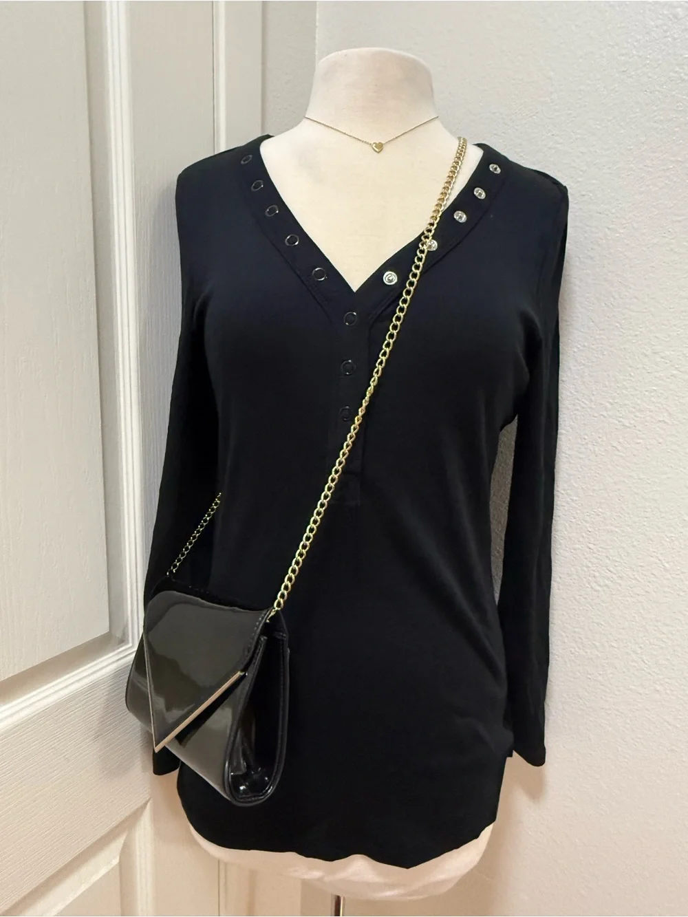torrid Black V-Neck Long Sleeve Top with Grommet Detail